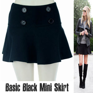Black Terry Flounce Mini Skirt